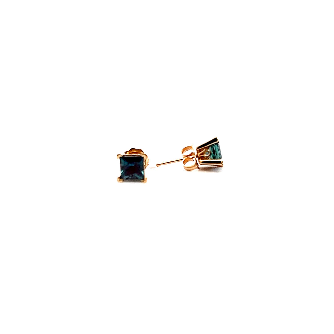 Estate 14K Yellow Gold 1.84TCW Princess-Cut Synthetic Alexandrite Stud Earrings