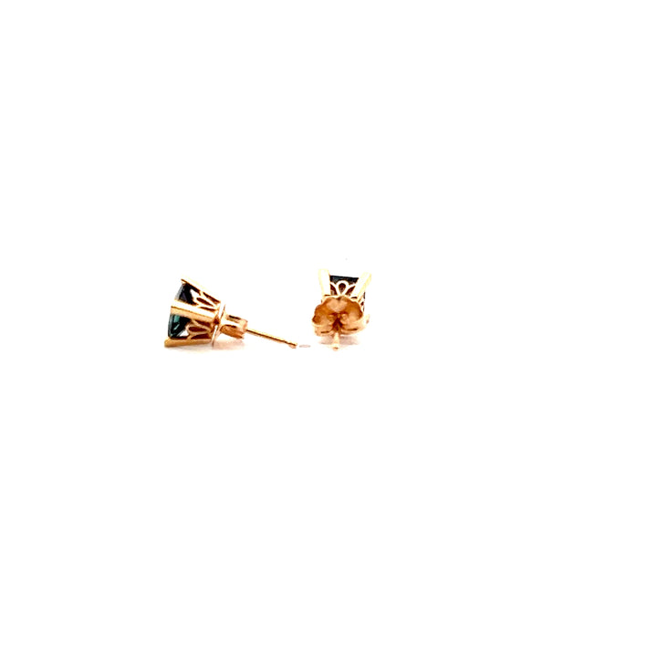 Estate 14K Yellow Gold 1.84TCW Princess-Cut Synthetic Alexandrite Stud Earrings