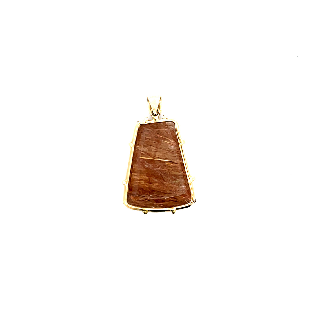 Estate 14K Yellow Gold Freeform Trapezoid Rutilated Quartz Pendant