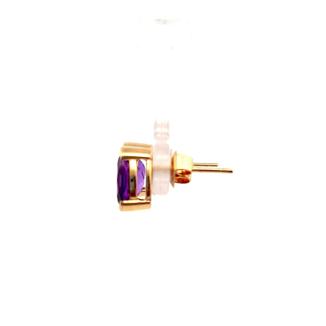 Estate 14K Yellow Gold 2.4TCW Oval Amethyst Half Bezel Stud Earrings