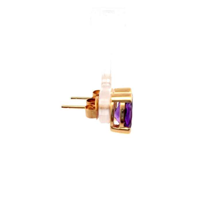 Estate 14K Yellow Gold 2.4TCW Oval Amethyst Half Bezel Stud Earrings