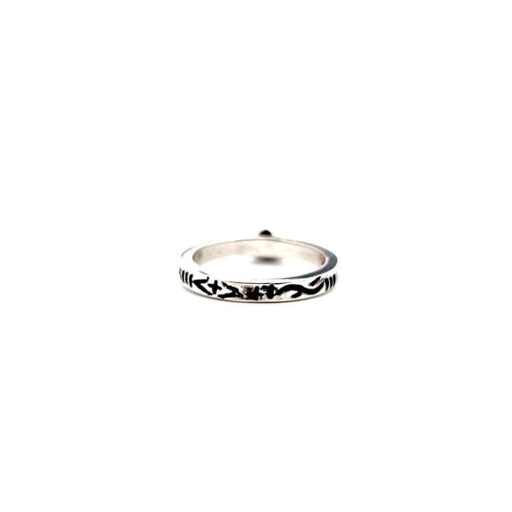 Estate Sterling Silver Trillion-Cut Peridot Engraved Ring