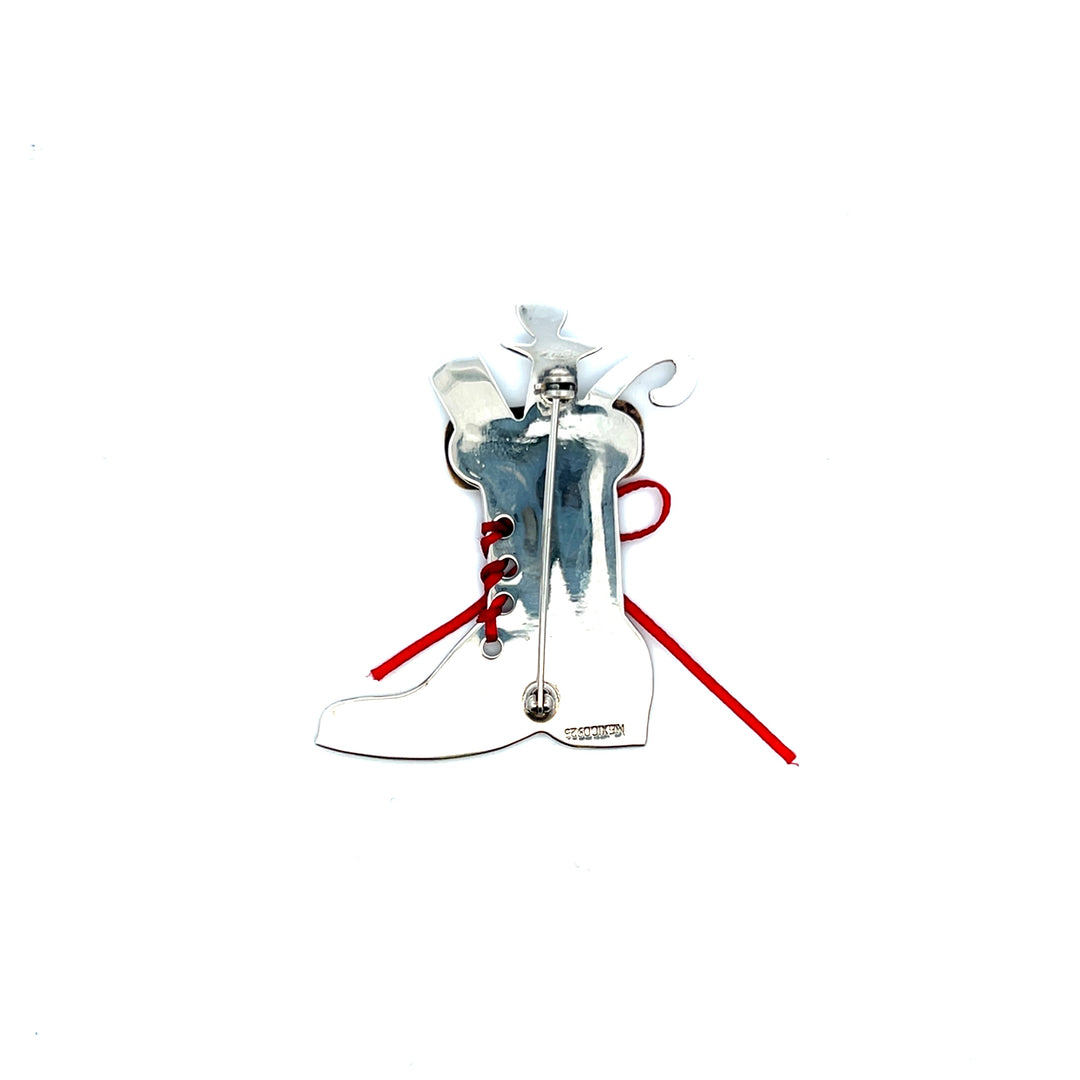 Estate Sterling Silver Santa Boot Pin with Holiday Motifs