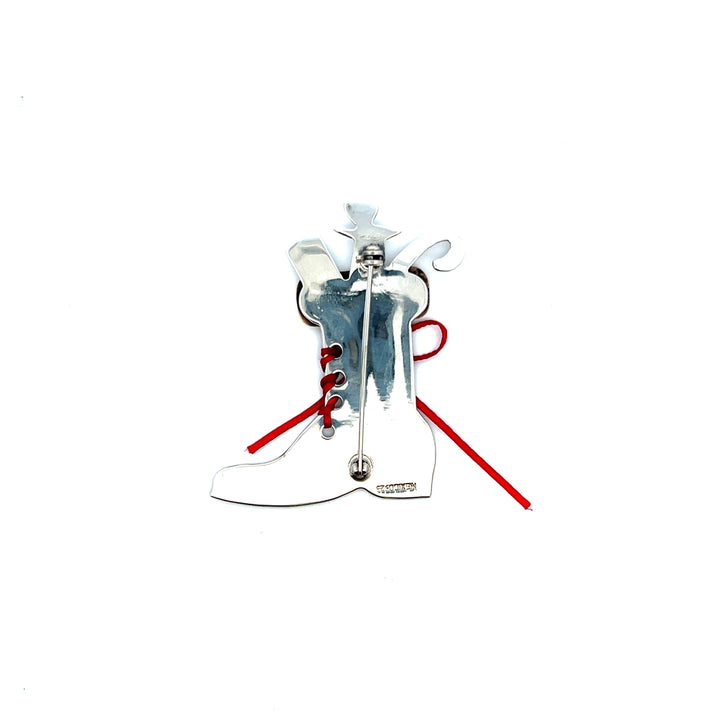 Estate Sterling Silver Santa Boot Pin with Holiday Motifs