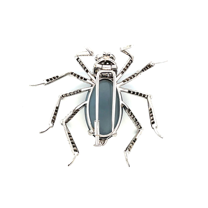 Estate 18K White Gold 41.84TCW Cabochon Moonstone, Diamond and Blue Sapphire Vintage Spider Brooch