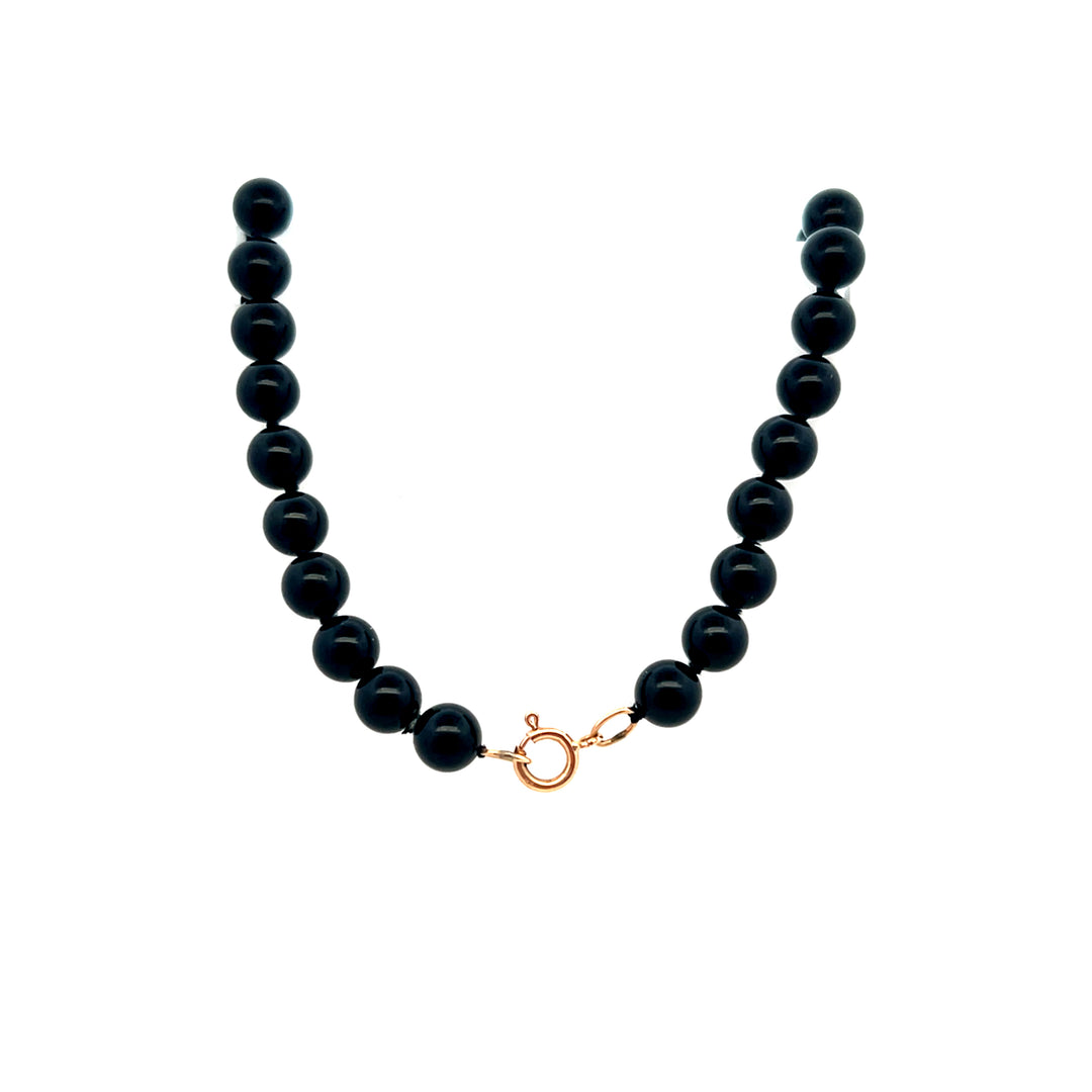 Estate 14K Yellow Gold 1980s Black Onyx Bead Necklace