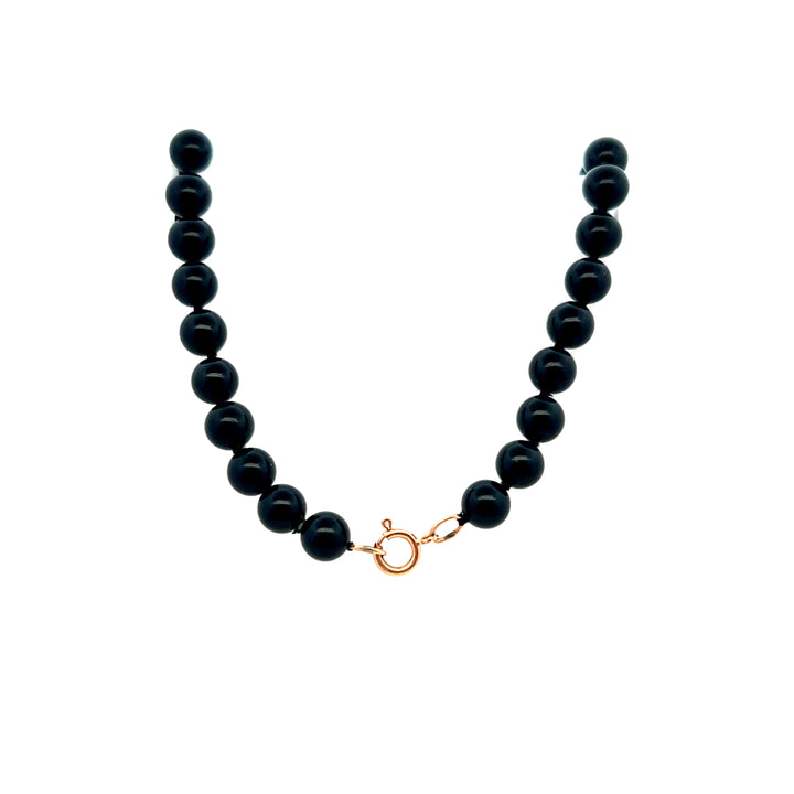 Estate 14K Yellow Gold 1980s Black Onyx Bead Necklace