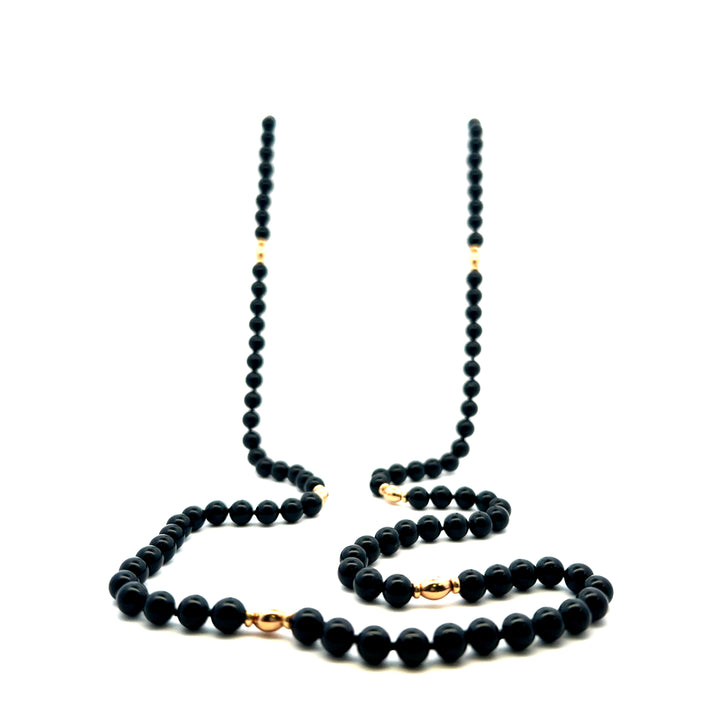 Estate 14K Yellow Gold 1980s Black Onyx Bead Necklace