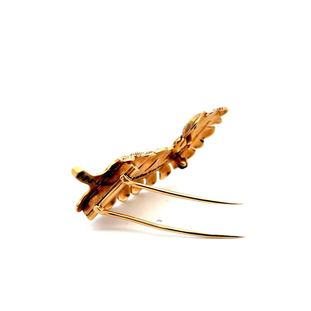 Estate 14K Yellow Gold 0.81TCW Ruby Vintage Feather Brooch