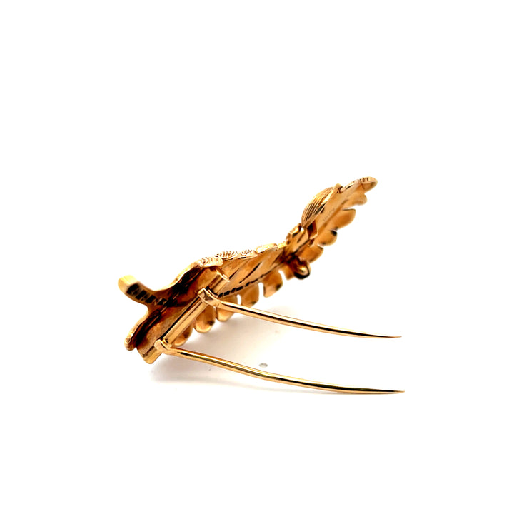 Estate 14K Yellow Gold 0.81TCW Ruby Vintage Feather Brooch