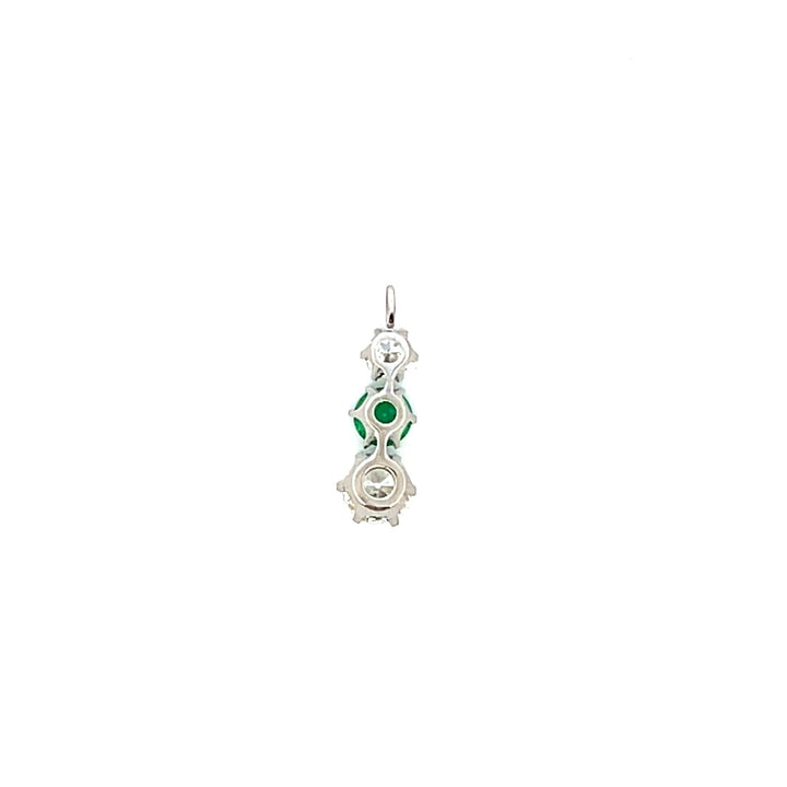 Estate 14K White Gold 1.04CTW Old European Cut Diamond and Emerald Pendant