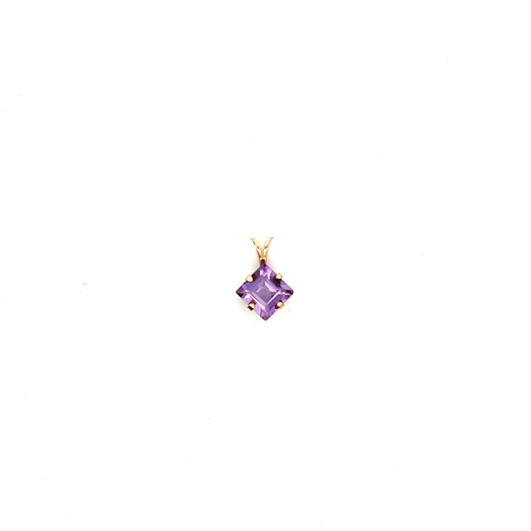 Estate 14K Yellow Gold 2.40CT Square Step-Cut Amethyst Pendant