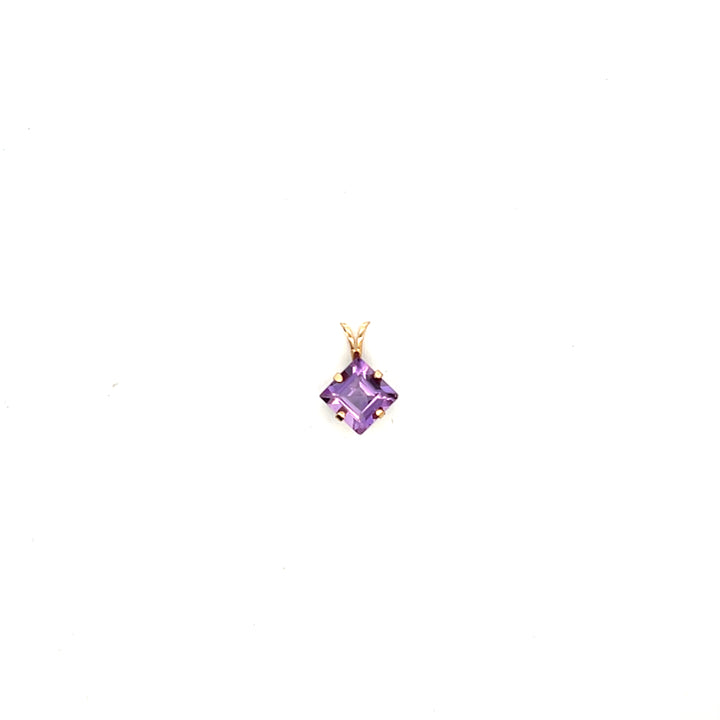Estate 14K Yellow Gold 2.40CT Square Step-Cut Amethyst Pendant
