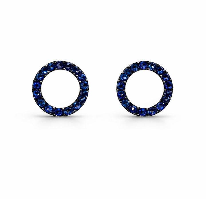 18K White Gold 0.64CTW Blue Sapphire Circle Stud Earrings