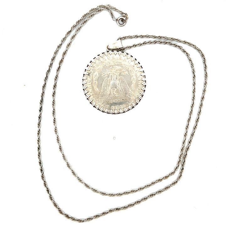 Estate Sterling Silver 1881 Morgan Dollar Coin Pendant Necklace