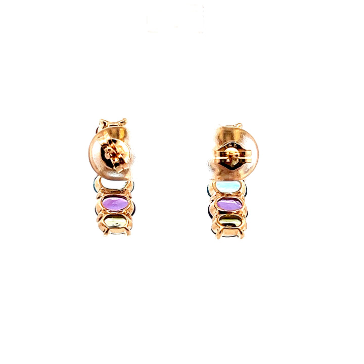 Estate 14K Yellow Gold 2.07CTW Multi-Gemstone J-Hoop Earrings