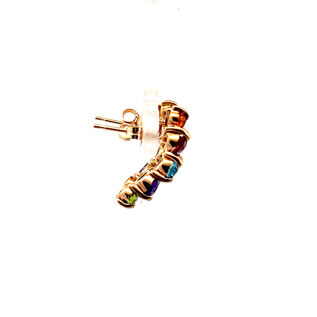 Estate 14K Yellow Gold 2.07CTW Multi-Gemstone J-Hoop Earrings