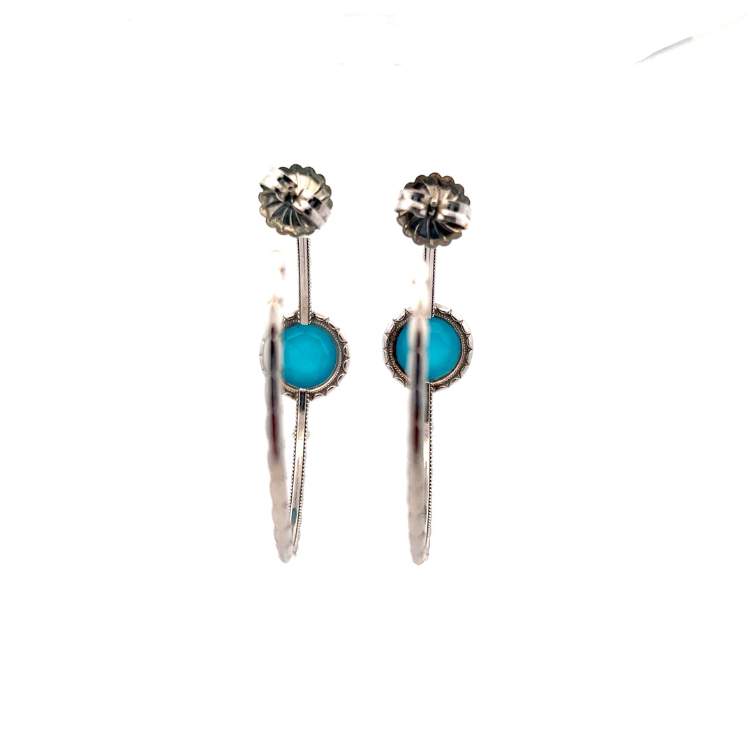 Estate Sterling Silver Quartz & Turquoise Inlay Hoop Earrings by Tacori
