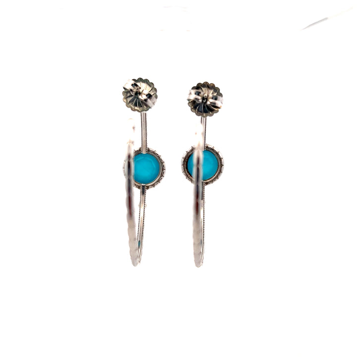 Estate Sterling Silver Quartz & Turquoise Inlay Hoop Earrings by Tacori