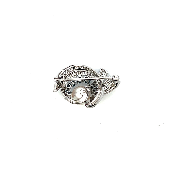 Estate 14K White Gold 1.36CTW Diamond, Sapphire and Pearl Vintage Spray Brooch
