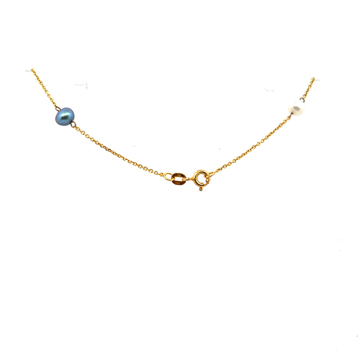 Estate 14K Yellow Gold Multi-Color Cultured Pearl Tin Cup Necklace