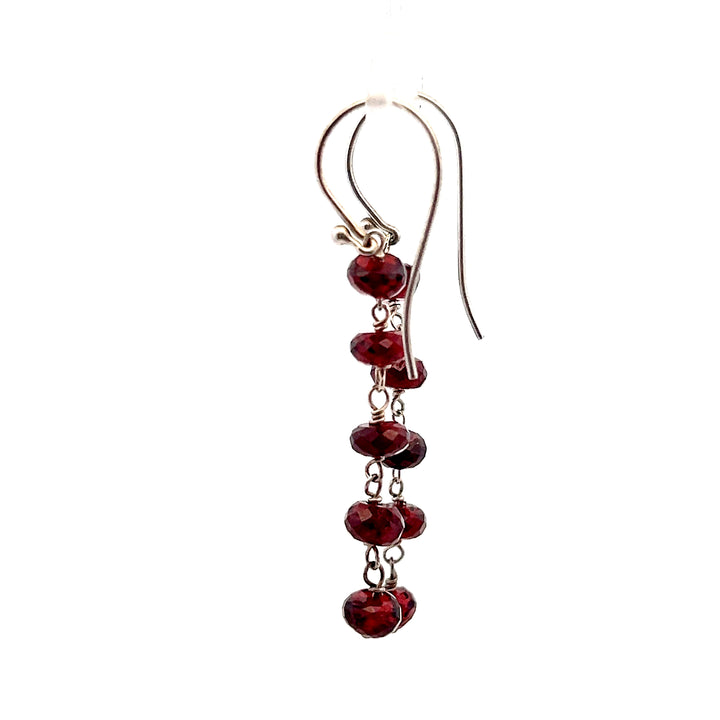 Estate Sterling Silver Garnet Bead Drop Earrings