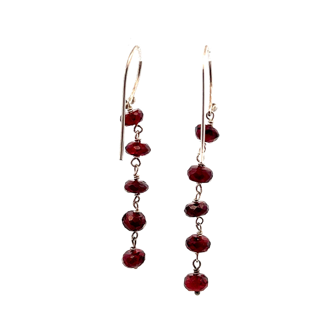 Estate Sterling Silver Garnet Bead Drop Earrings