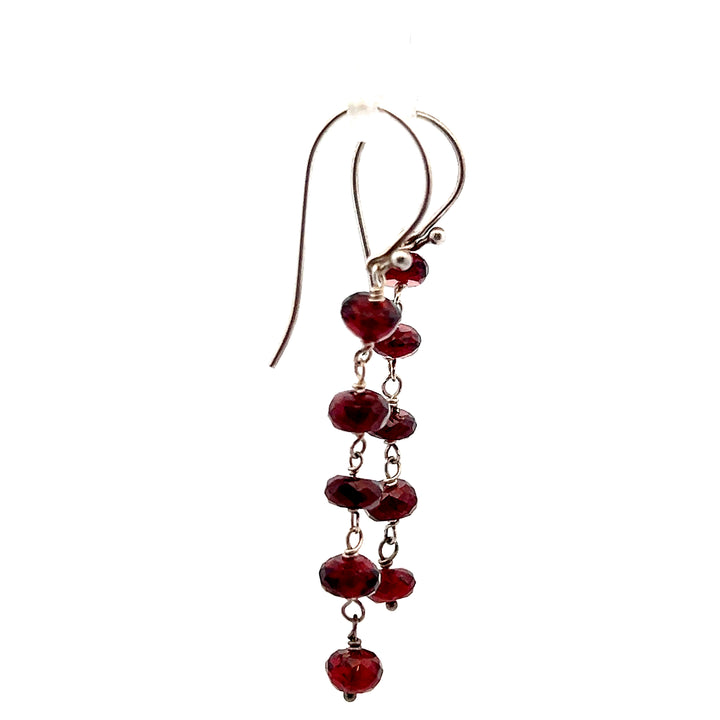 Estate Sterling Silver Garnet Bead Drop Earrings