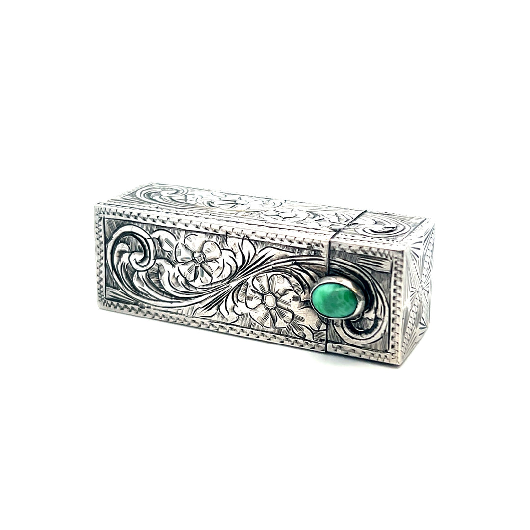 Estate Silver 800 Peking Glass Lipstick Case and Hinged Mirror Set, Vintage