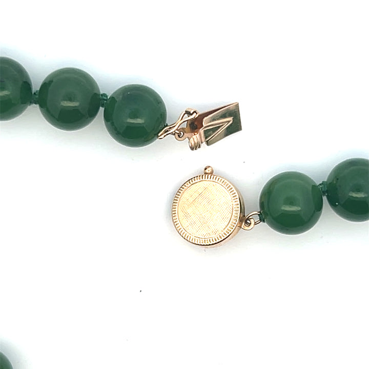 Estate 14K Yellow Gold Nephrite Jade Bead Necklace