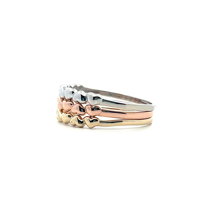 Estate 14K Three Tone Gold Heart Stacking Band Set