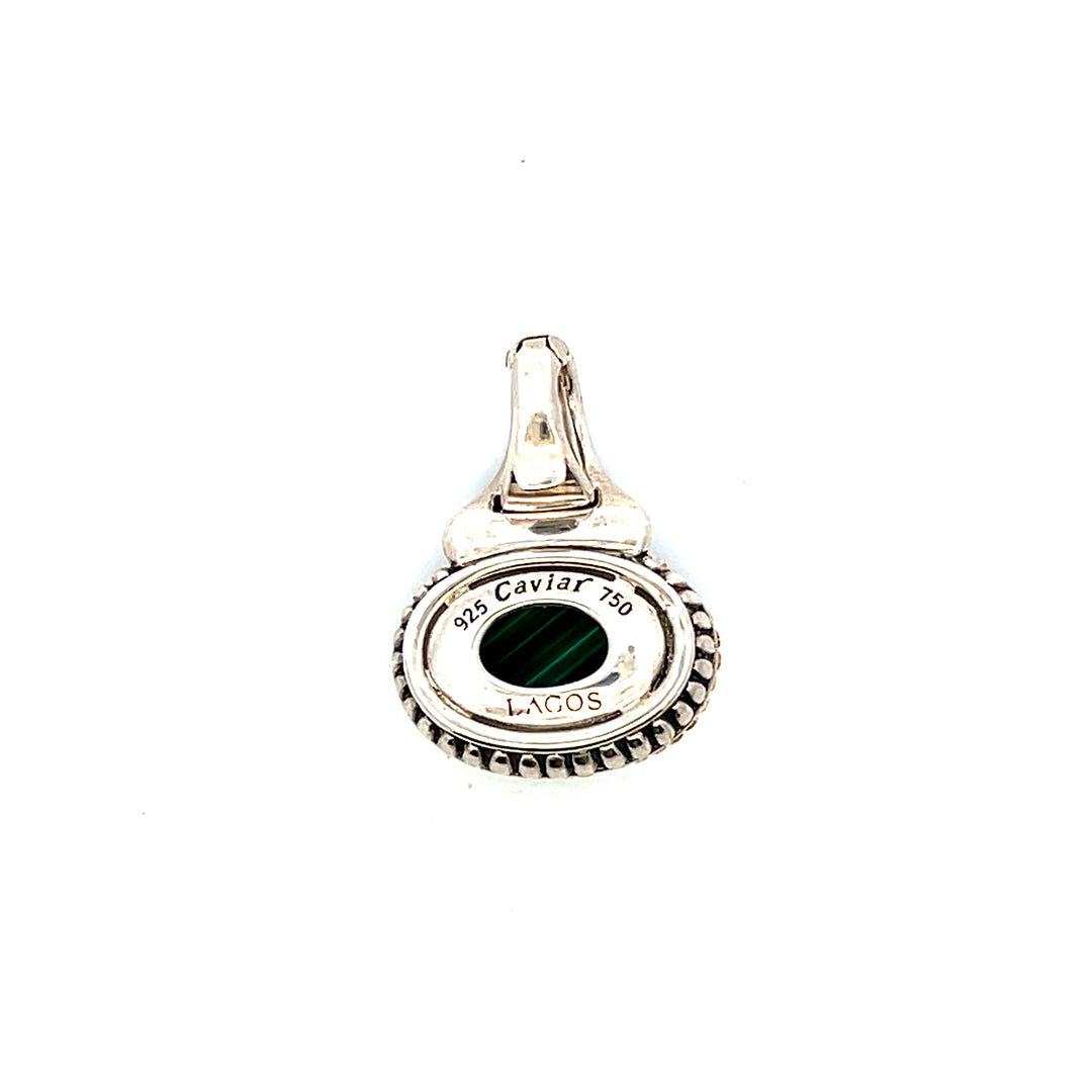 Estate Sterling Silver & 18K Gold Oval Malachite "Venus" Lagos Pendant