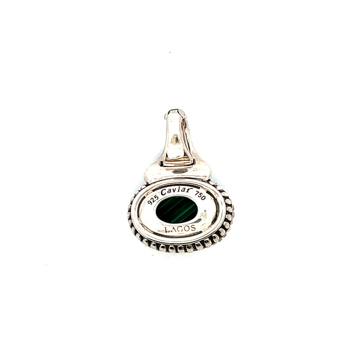 Estate Sterling Silver & 18K Gold Oval Malachite "Venus" Lagos Pendant