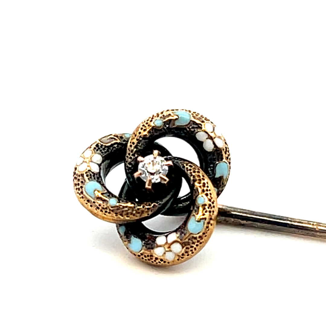 Estate Krementz 14KT Yellow Gold Old European-Cut Diamond and Enamel Forget-Me-Not Pin