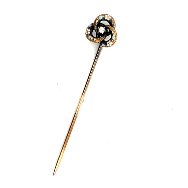 Estate Krementz 14KT Yellow Gold Old European-Cut Diamond and Enamel Forget-Me-Not Pin