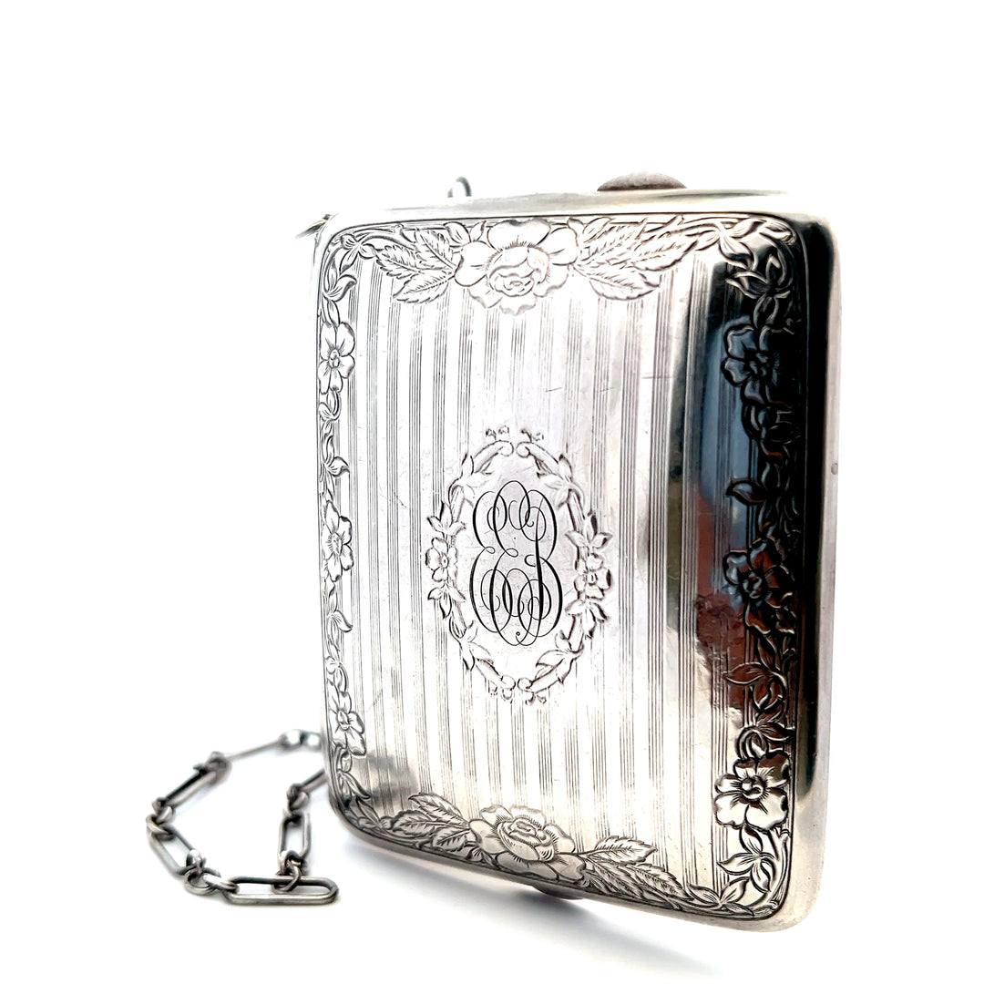 Estate Sterling Silver Floral Engraved Coin Purse and Dance Minaudière, circa 1915
