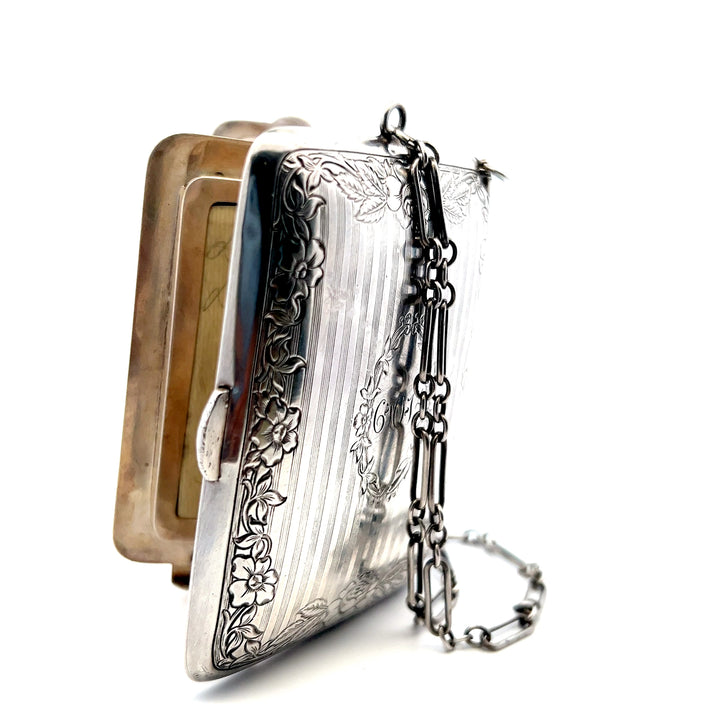 Estate Sterling Silver Floral Engraved Coin Purse and Dance Minaudière, circa 1915