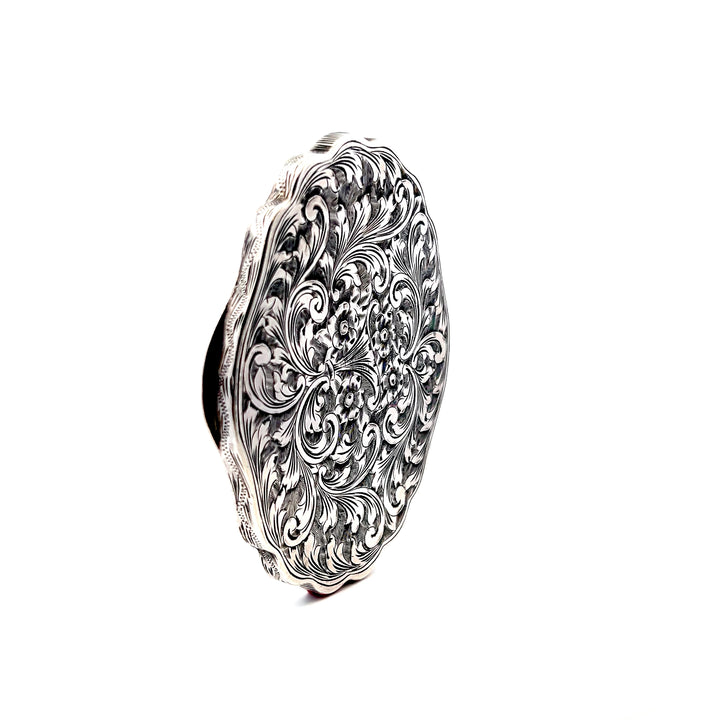 Estate Sterling Silver Floral Engraved Oval Compact with Mirror