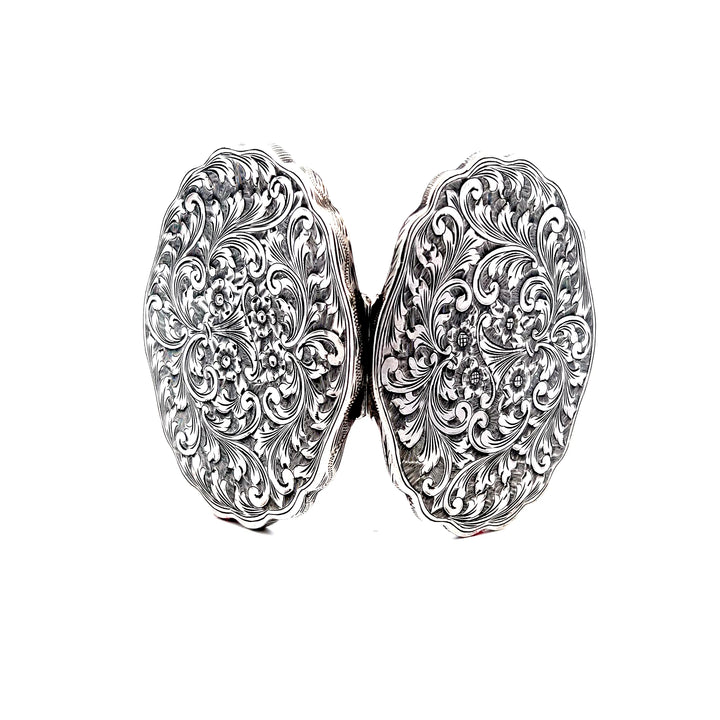 Estate Sterling Silver Floral Engraved Oval Compact with Mirror