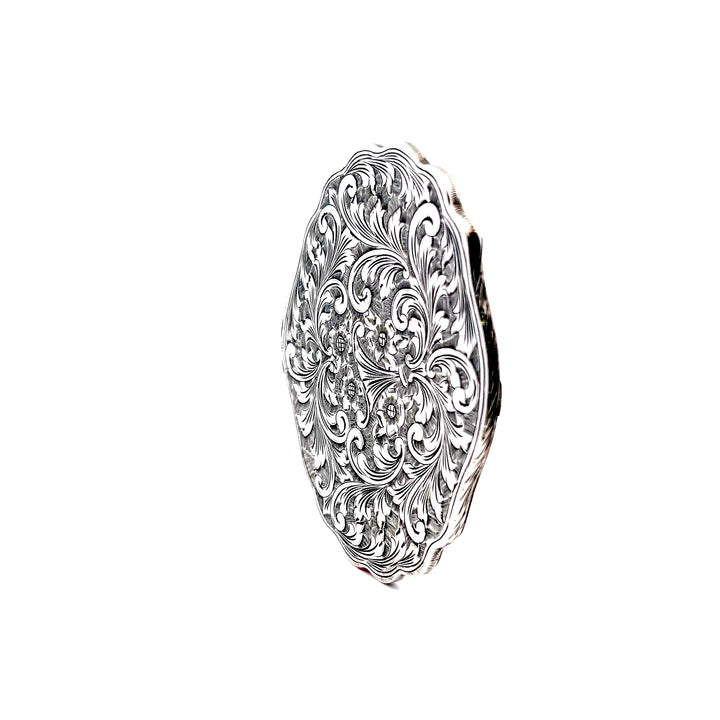 Estate Sterling Silver Floral Engraved Oval Compact with Mirror