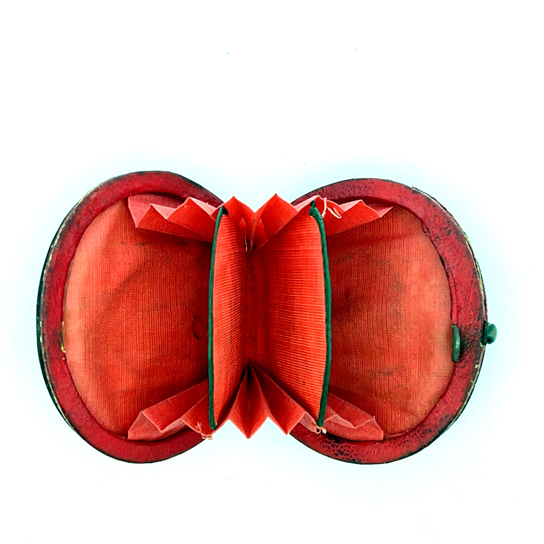 Estate Mother of Pearl, Black Enamel and Leather Coin Purse with Silver Inlay and Deer Motif, circa 1900