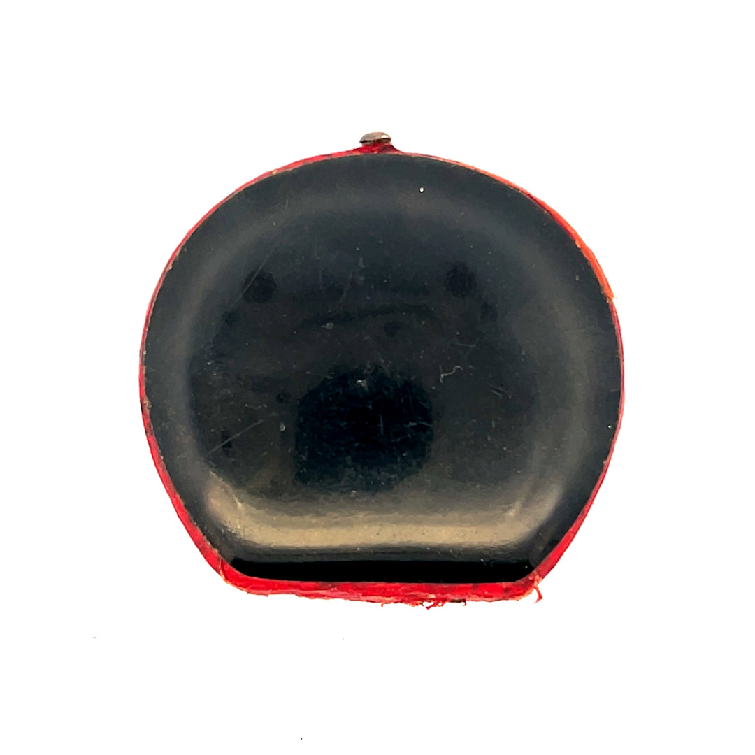 Estate Mother of Pearl, Black Enamel and Leather Coin Purse with Silver Inlay and Deer Motif, circa 1900