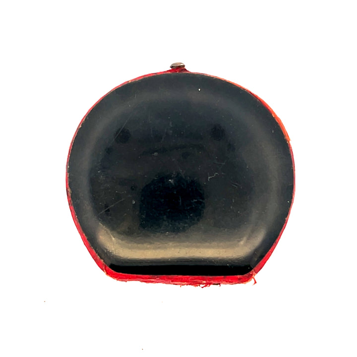 Estate Mother of Pearl, Black Enamel and Leather Coin Purse with Silver Inlay and Deer Motif, circa 1900
