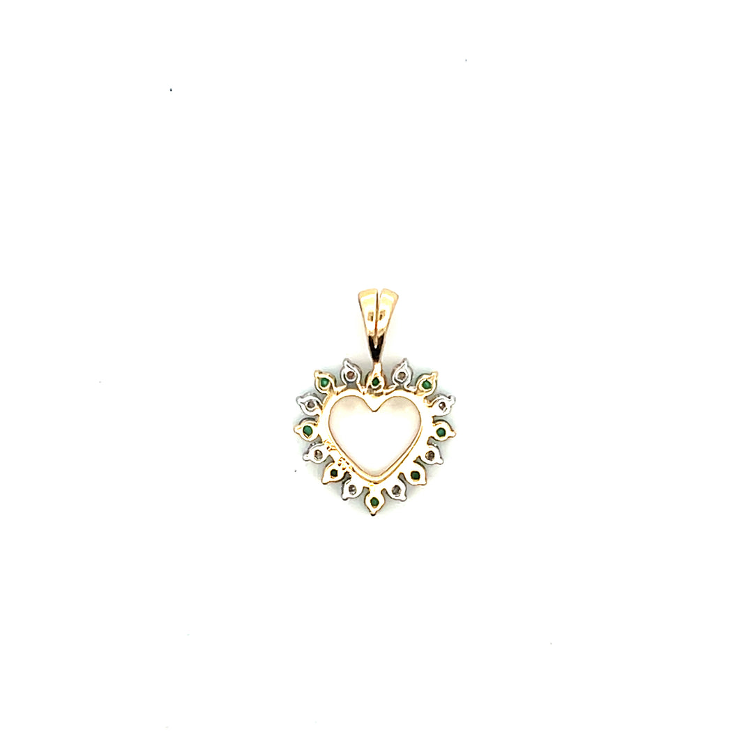 Estate 14K Yellow Gold Emerald & Diamond Open Heart Pendant