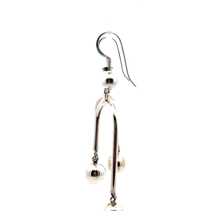 Estate Sterling Silver Geometric Wire & Bead Drop Earrings