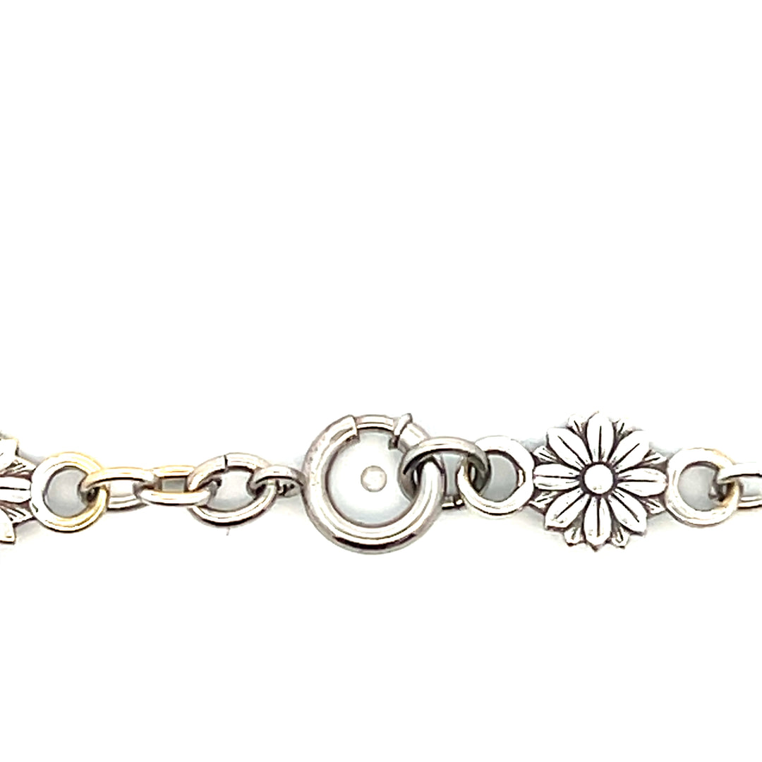Estate Sterling Silver Art Deco Flower Link Bracelet