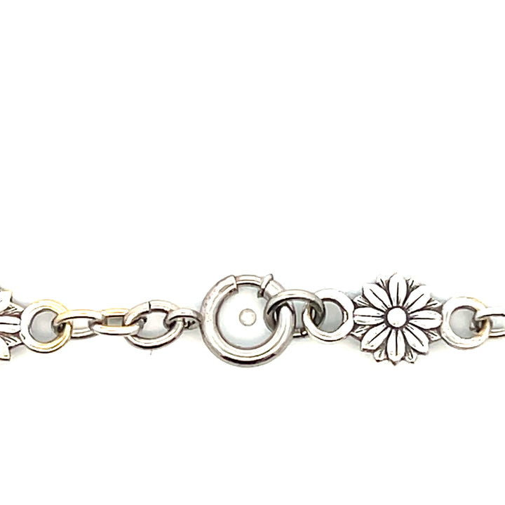 Estate Sterling Silver Art Deco Flower Link Bracelet