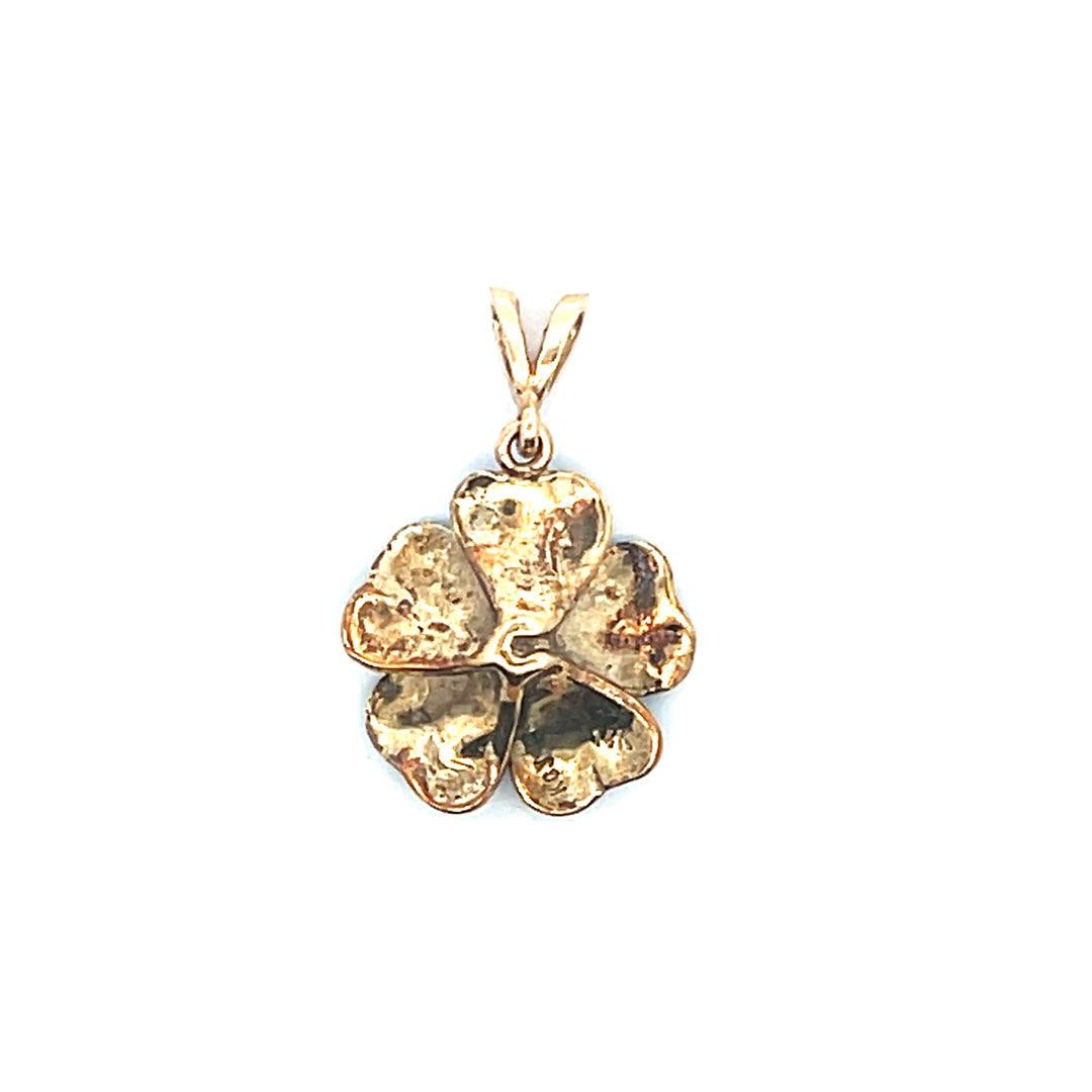 Estate 14K Yellow Gold 0.06CTW Diamond & Enamel Victorian Flower Pendant