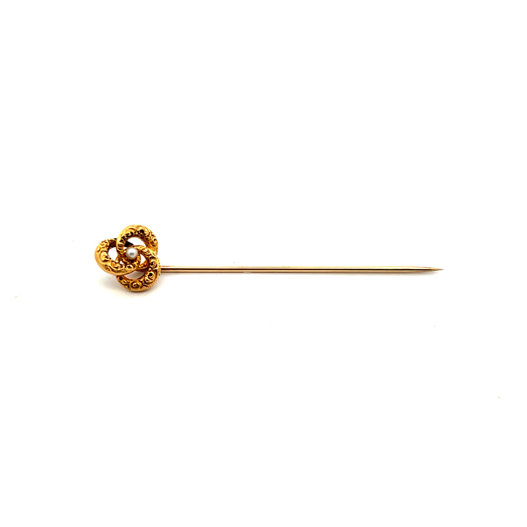 Estate 14K Yellow Gold Victorian Knot & Seed Pearl Stick Pin