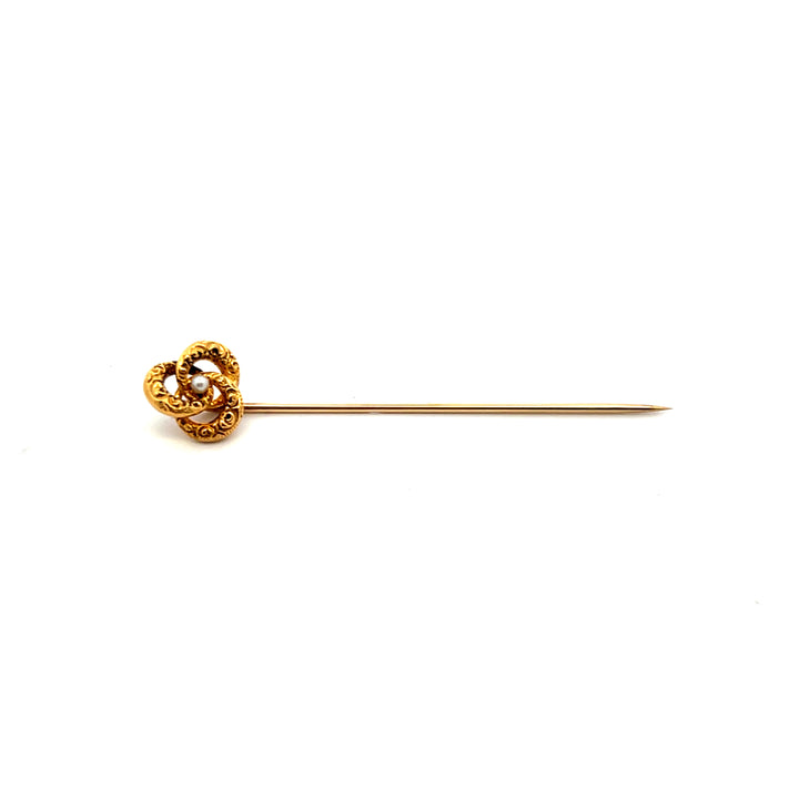 Estate 14K Yellow Gold Victorian Knot & Seed Pearl Stick Pin